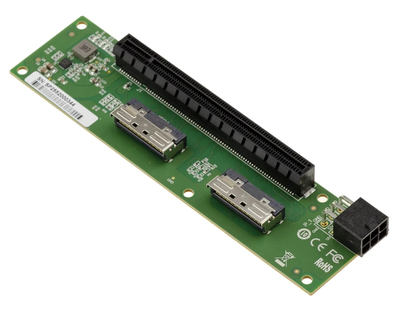 KALEA-INFORMATIQUE 2 Port MCIO 8i card to PCIe Gen 5.0 x8 or x16 for offshoring a PCI Express port, MCIO connectors parallel to the PCIe slot