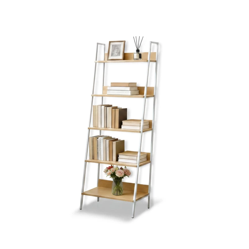 Relaxdays 5-Tier Ladder Shelf for Plants, Books & Decor, 170x60x30 cm, Natural White