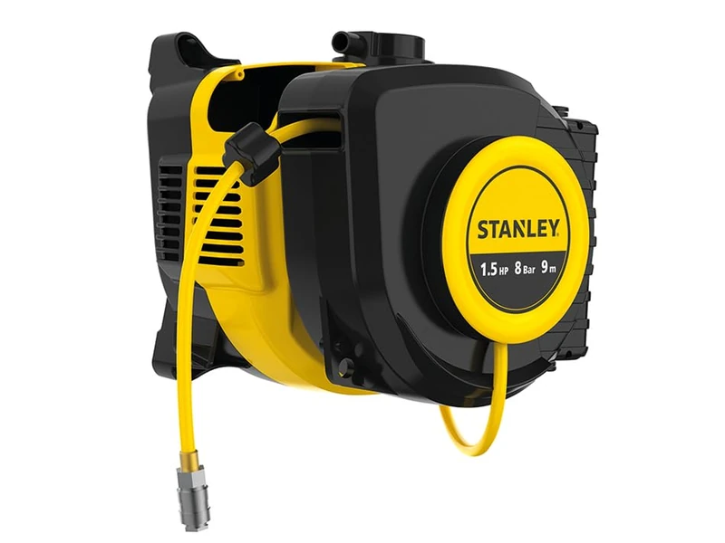 Stanley, SXCMD15WE Wall Mounted Air Hose 1.5 HP 8 Bar 9m, Useable with a Wide Range of Accessories and Pneumatic Tools.