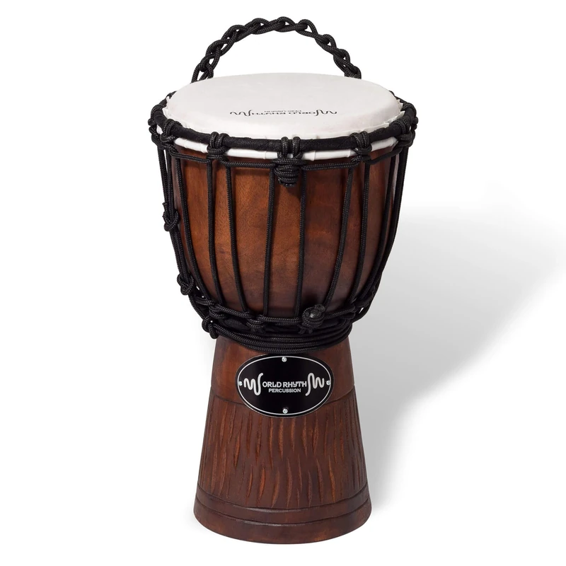 World Rhythm Djembe Drum 30cm (12”) with 7” Synthetic Head – Rope-Tuned Hand-Carved African-Style Drum for Performers, Drum Circles, Schools, Group Workshops