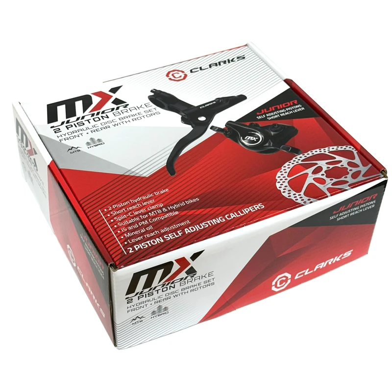Clarks Cycle Systems MX Junior 2-Piston Hydraulic Disc Brake Set, Including Rotors, Olives, IS Mounts, 160/160mm