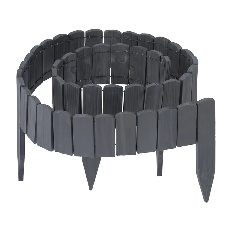 Relaxdays Garden Edging, Flexible Lawn Border, 200 cm, 10 cm Height, Push-In, Spruce Wood, Anthracite