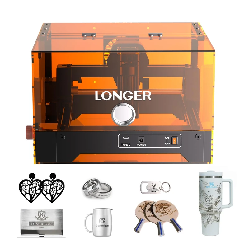 Longer Ray MiniS 10W Laser Engraver with Case, Class 1, Support Offline Engraving, Emergency Stop Switch, Diode Laser for Wood Engraving and Cutting, Acrylic,