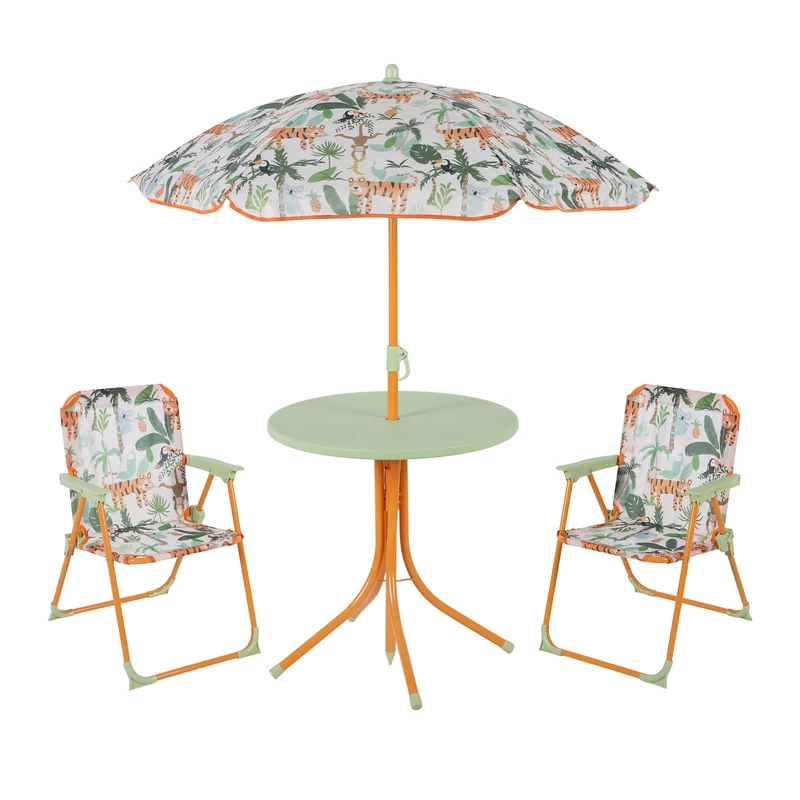 Relaxdays Children's Camping Furniture Set with Parasol, Folding Chairs & Table, Kids’ Garden Ensemble, Assorted, 126 x