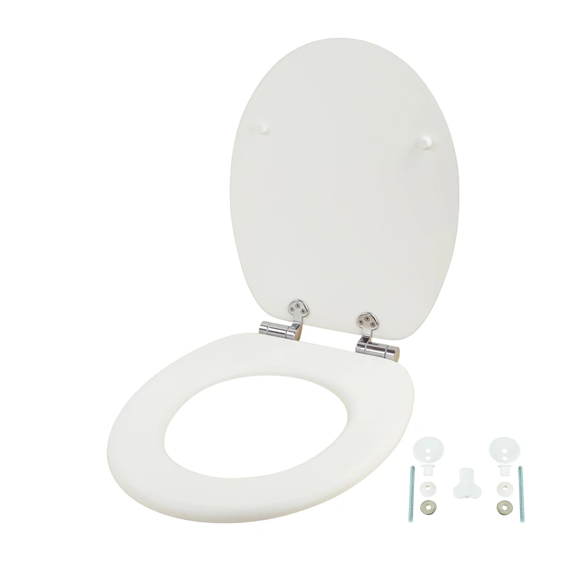 Relaxdays Toilet Seat Double Soft Close Mechanism 37.5 x 43.5 cm MDF Maximum Load 150 kg Oval Toilet Lid Toilet Seat White