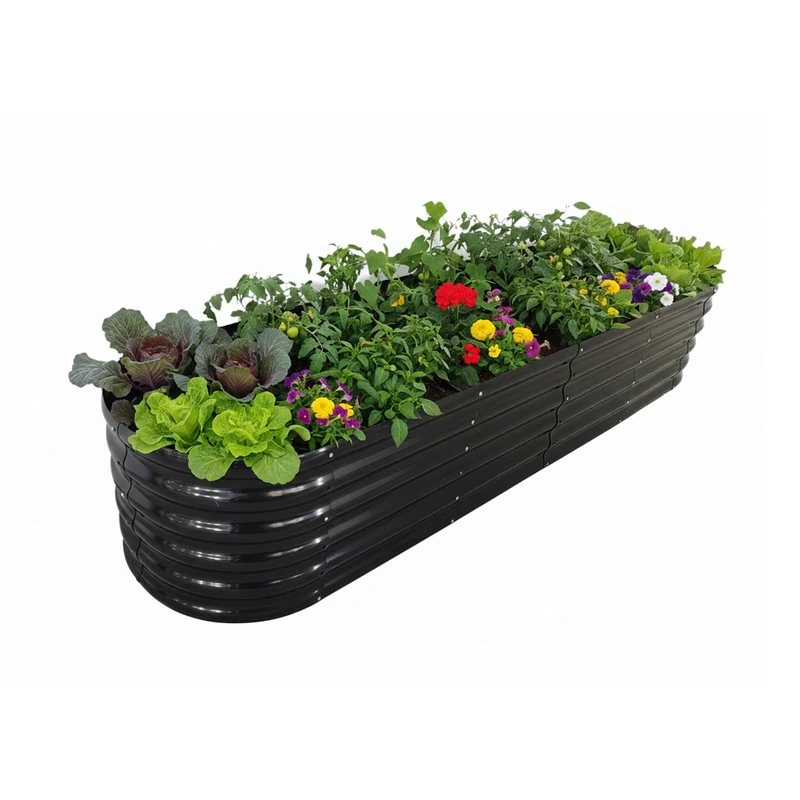 Relaxdays Metal Raised Bed for Flowers and Vegetables, XXL Half-Round, Anthracite, 240 x 60 x 45 cm