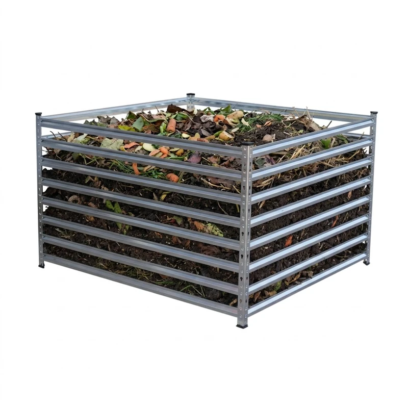 Relaxdays Galvanised Steel Compost Bin, Garden Composter, 120x120x90 cm, 1296L, Struts, Silver