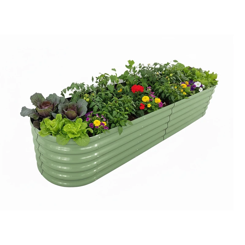 Relaxdays XXL Metal Raised Bed for Flowers, Plants & Vegetables, 45x240x60 cm, Half-Round, Sage Green