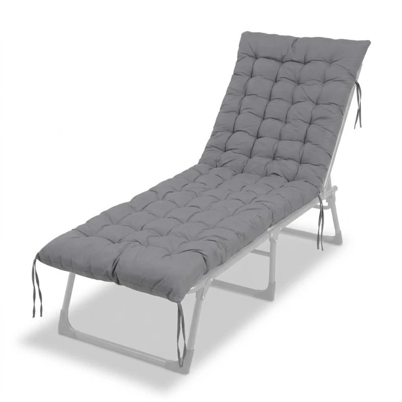 Relaxdays padded quilted bench pad with ties, 190x70 cm, outdoor, for garden benches and pallets, grey