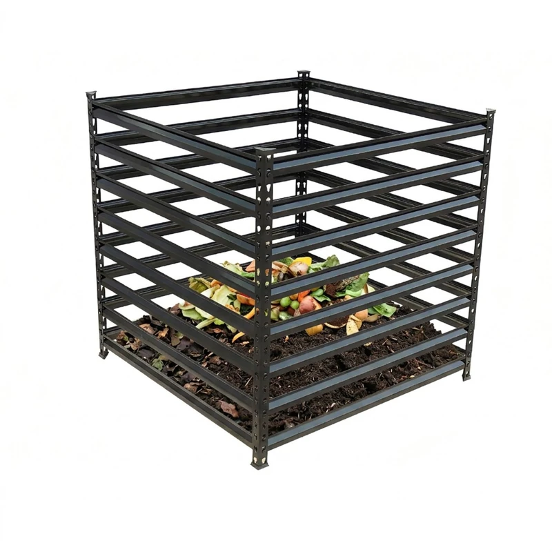 Relaxdays Metal Garden Composter, Leaf & Lawn, 90x90x90 cm, 729L, Galvanised Steel, Black