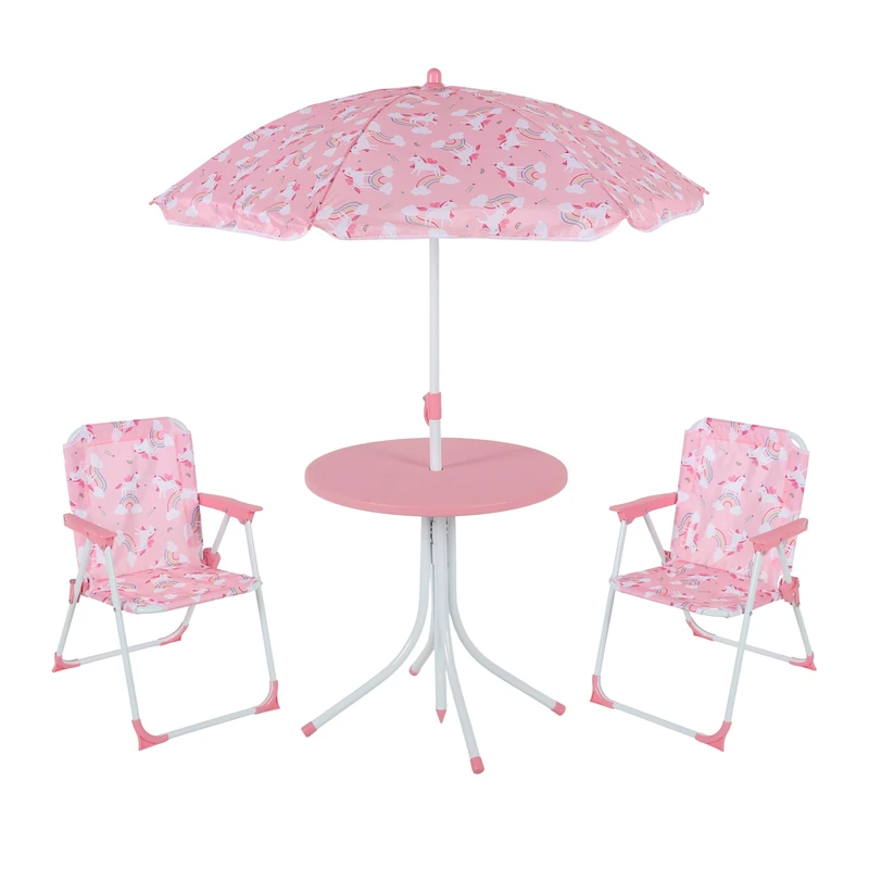Relaxdays Children's Camping Furniture Set with Parasol, Folding Chairs & Table, Garden Ensemble, 126 x 100 x 100 cm, As