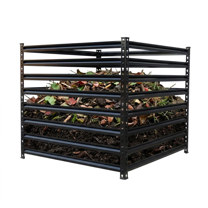 Relaxdays metal garden compost bin, leaf composter, galvanised steel, 90x100x100 cm, black, 900 L
