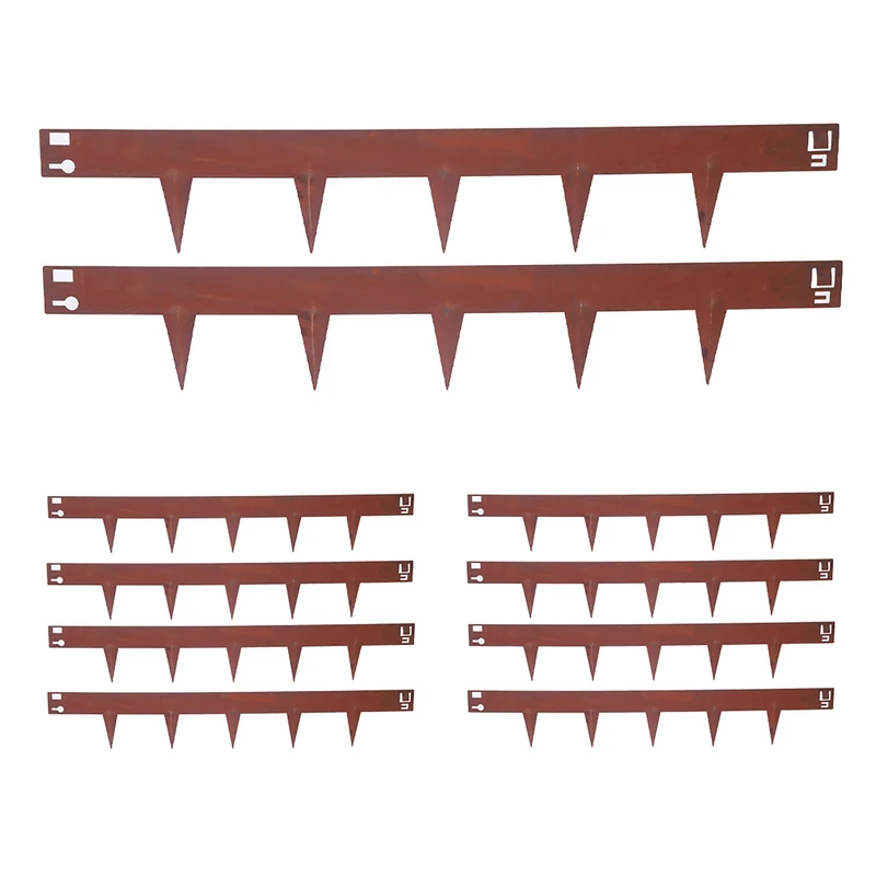 Relaxdays Corten Steel Lawn Edging Set, 10 pcs, Rust Finish, Flexible Bed & Lawn Borders, Brown, 100 x 0.2 cm