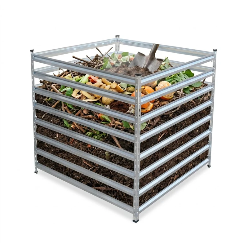 Relaxdays Metal Compost Bin with 729L Capacity, Leaf Composter, Steel, 90x90x90 cm, Silver