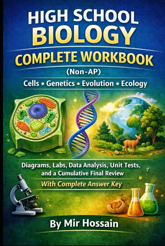 HIGH SCHOOL BIOLOGY COMPLETE WORKBOOK (Non-AP) Cells → Genetics → Evolution → Ecology: Diagrams, Labs, Data Analysis, Unit Tests, and a Cumulative Final Review With Complete Answer Key