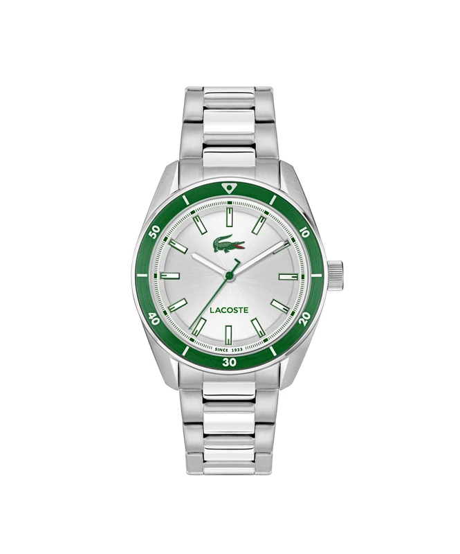 Lacoste Three Hand Watch for Men with Silver-White Steel Bracelet