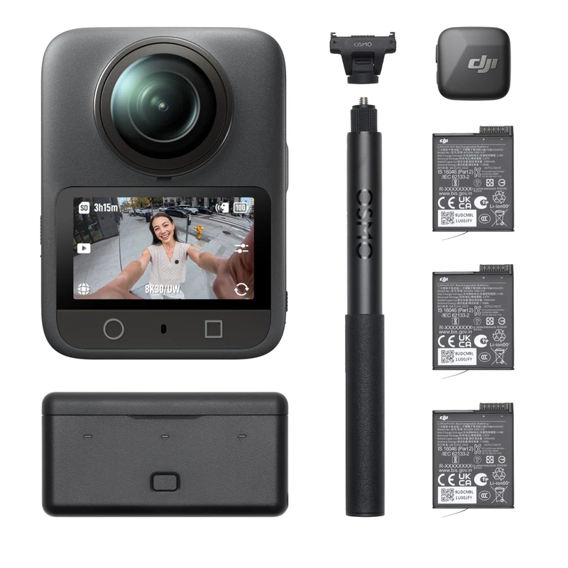 DJI Osmo 360 Vlog Combo, 360 Camera Ideal for Vloggers With Mic Mini Transmitter, Extended Battery Life With 3 Batteries, Action Camera With 1-Inch 360° Imaging, Native 8K 360° Video, 170° FOV