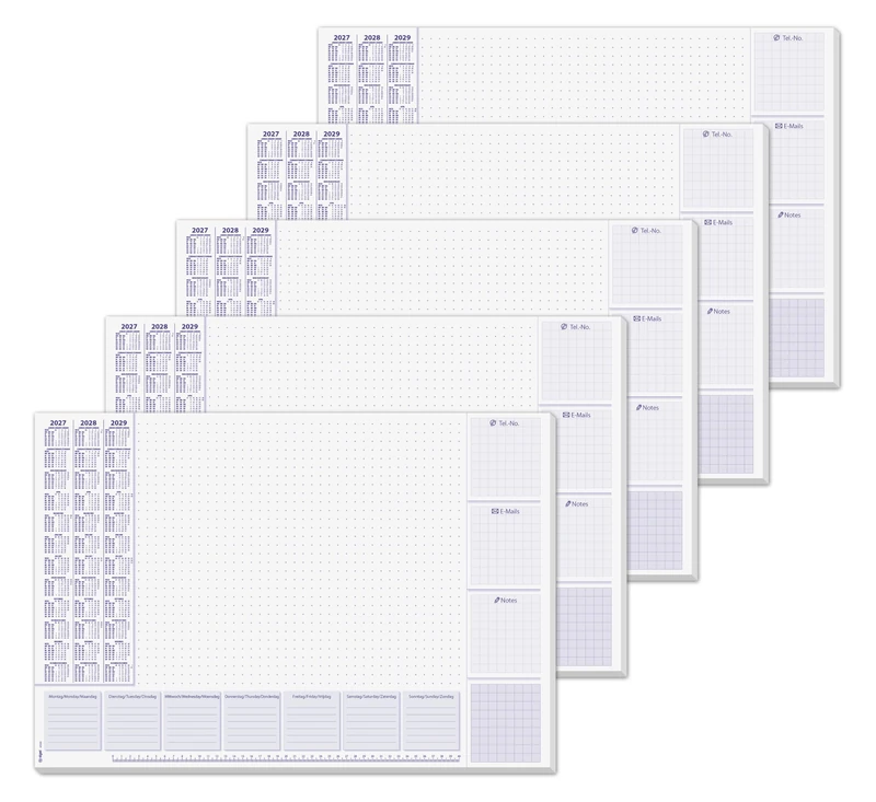 SIGEL H7355/5 Set of 5 Paper Desk Pads, 3-Year Calendars and Weekly Planner, Lilac Design, A2 (59.5 x 41 cm), Blue and White, 5 x 30 Sheets - Image 1