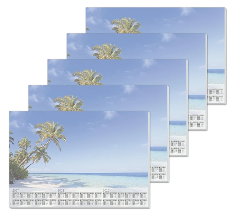 SIGEL H7470/5 Set of 5 Paper Desk Pads, 3-Year Calendars and Weekly Planner, Beach Design, A2 (23.4 x 16.1 inches), Blue and Green, 5 x 30 Sheets - Image 1