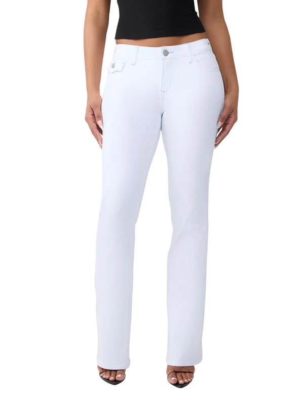 True Religion Women's Becca Single Needle Flap Bootcut Jeans, White, 33