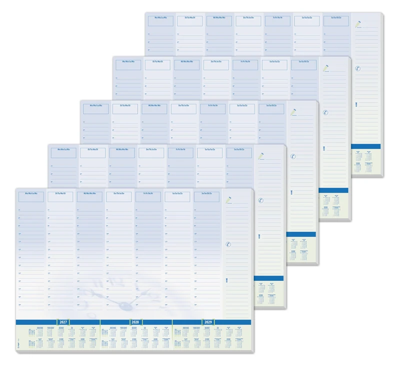 SIGEL H7350/5 Set of 5 Paper Desk Pads, Weekly Planner Design with Hourly Grid and 3-Year calendars, A2 (59.5 x 41 cm), Blue and White, 5 x 30 Sheets - Image 1