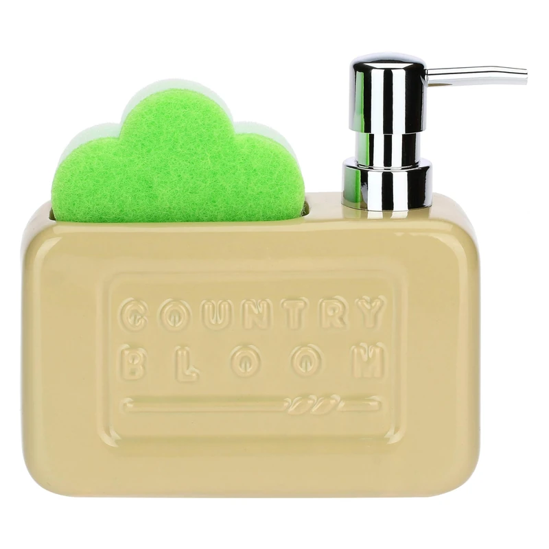 Thun - Set Dispenser and Sponge Holder Country Bloom - Stoneware, 9 x 9 x 3.5 cm - Image 1