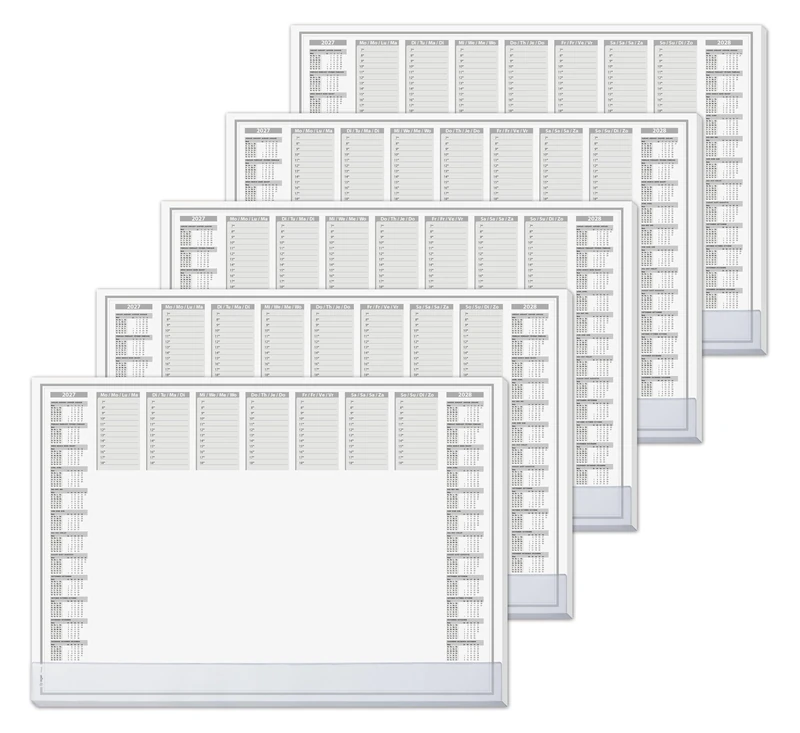 SIGEL H7366/5 Set of 5 Paper Desk Pads, 2-Year Calendars and Weekly Planner, Protect Design, A2 (23.4 x 16.1 inches), with Protective Strip, Grey and White, 5 x 40 Sheets - Image 1