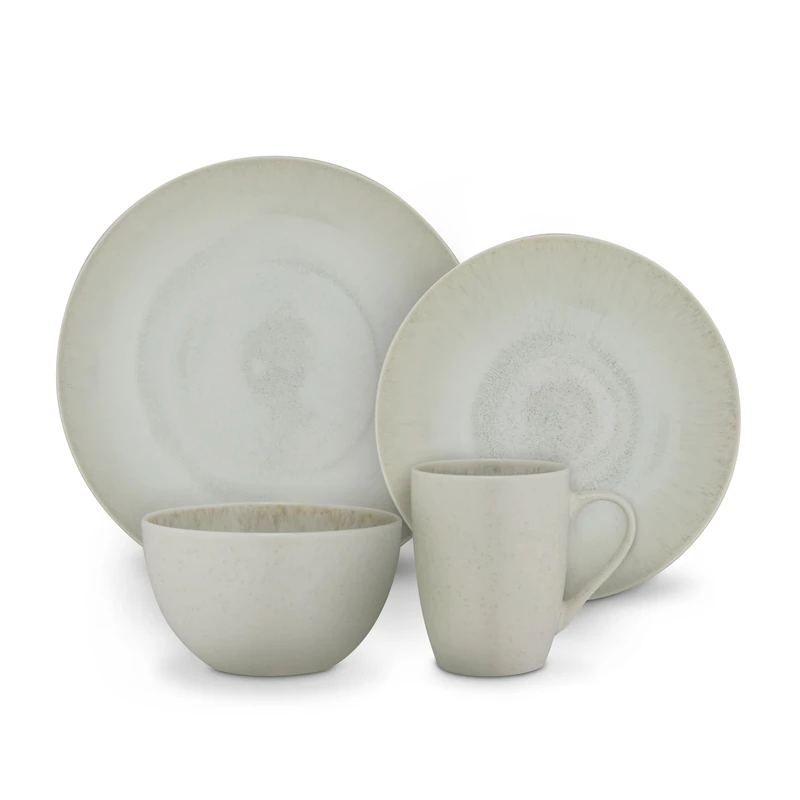 Barbary & Oak, 16 Piece Dinner Set, Reactive Glaze Finish, Crafted from Strong & Durable Stoneware, Chip & Scratch Resistant, Dishwasher & Microwave Safe, Seashell, BO867041SEA