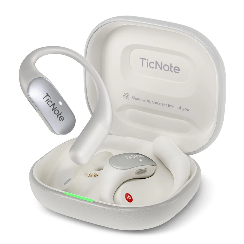 TicNote Pods Wearable AI Voice Recorder, Built-in 4G No Phone Needed – Voice Activated Recording Device with Auto Transcription & Meeting Notes, 17-Language Real-Time Translation (Pearl White)