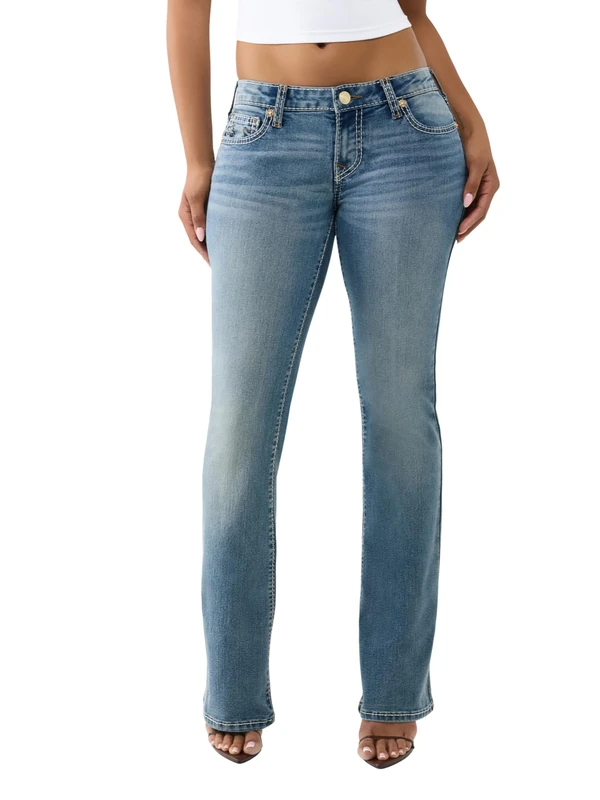 True Religion Women's Becca Low Rise Big T Bootcut Jeans, Blue, 31