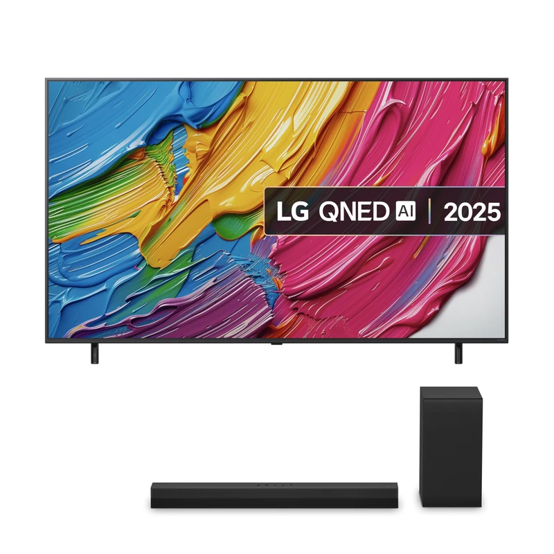 LG 65QNED80A6A (2025) 65-Inch QNED AI 4K UHD HDR Smart TV bundle with US40T Bluetooth Soundbar 2.1 Channel (Wireless Subwoofer)