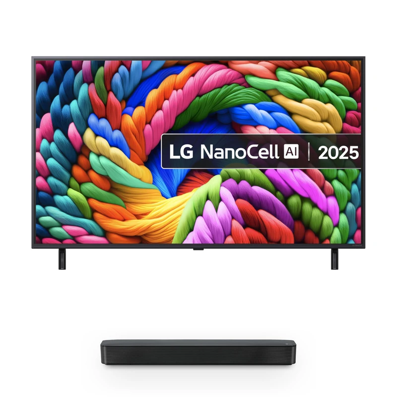 LG 50NANO90A6B (2025) 50-Inch NanoCell AI 4K UHD HDR Smart TV bundle with SQM1 Bluetooth All-In-One Soundbar 2.0 Channel