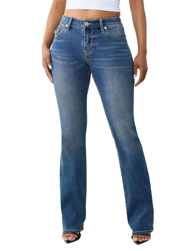 True Religion Women's Becca Big T Flap Bootcut Jeans, Blue, 31