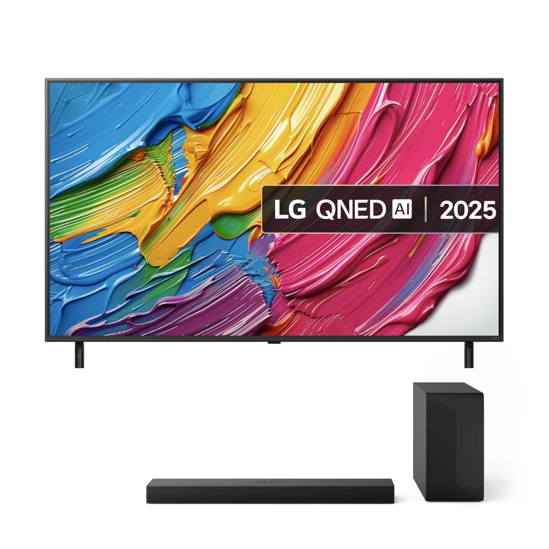 LG 55QNED80A6A (2025) 55-Inch QNED AI 4K UHD HDR Smart TV bundle with US60T Bluetooth Soundbar 3.1 channel, 340W