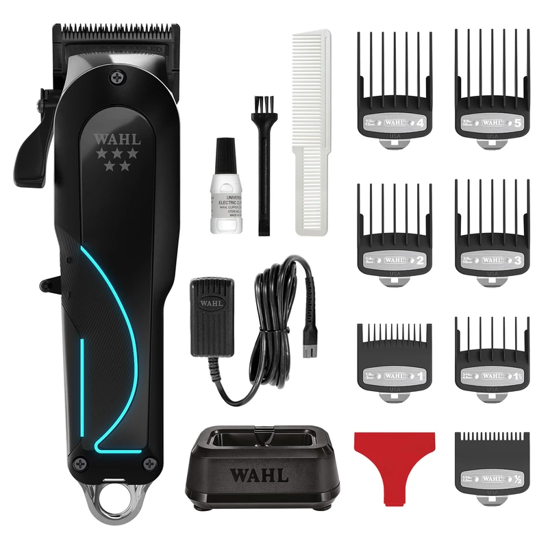 Wahl Senior 2.0 Cord/Cordless Hair Clipper with 8000 RPM Adaptive Speed Motor, DLC High‑Carbon Steel Blade, Click/Free‑Flow Taper Lever, 7 Premium Guide Combs & Power Station