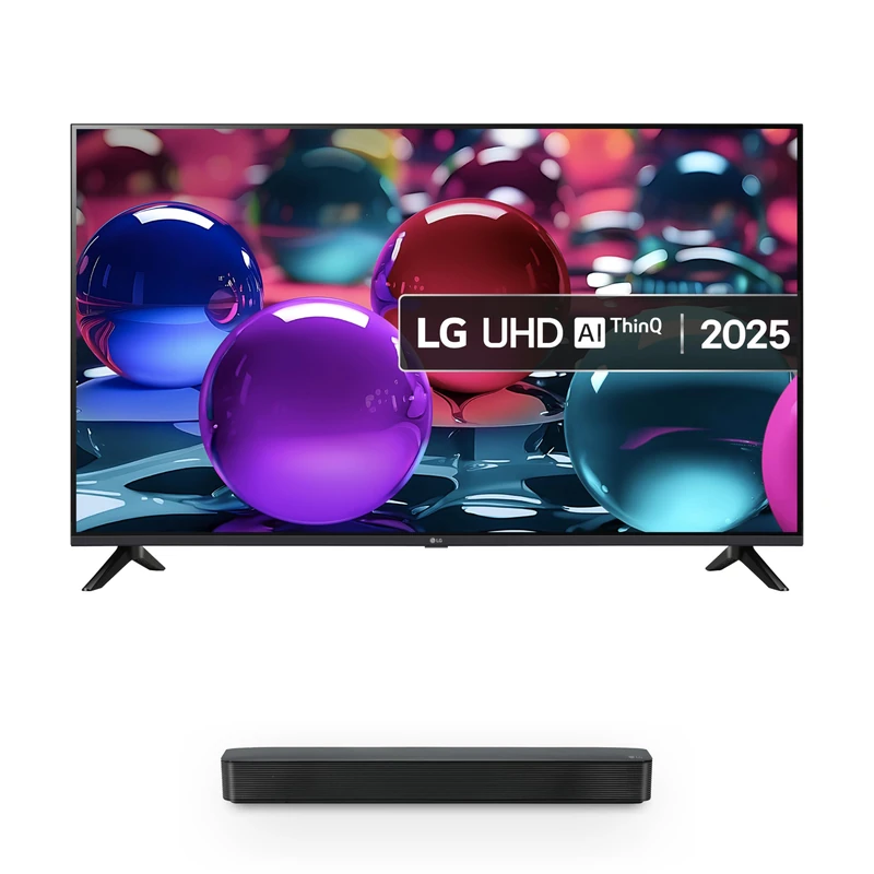 LG 65UA73006LA (2025) 65-Inch Ultra HD 4K HDR Smart TV bundle with SQM1 Bluetooth All-In-One Soundbar 2.0 Channel