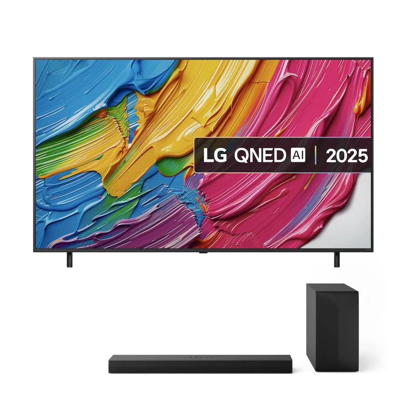 LG 65QNED80A6A (2025) 65-Inch QNED AI 4K UHD HDR Smart TV bundle with US60T Bluetooth Soundbar 3.1 channel, 340W