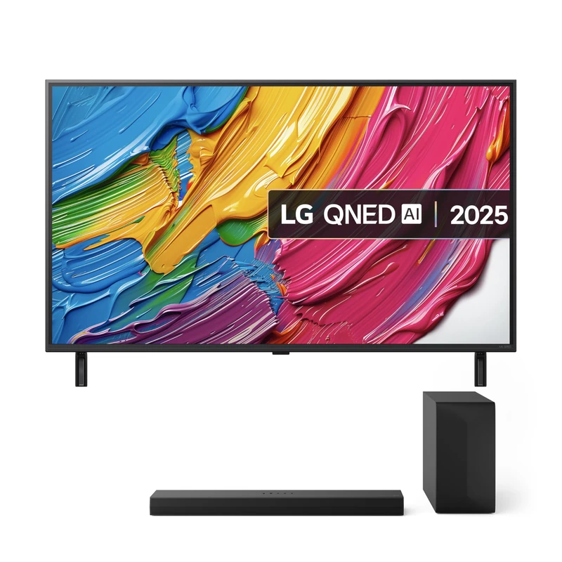 LG 43QNED80A6A (2025) 43-Inch QNED AI 4K UHD HDR Smart TV bundle with US60T Bluetooth Soundbar 3.1 channel, 340W