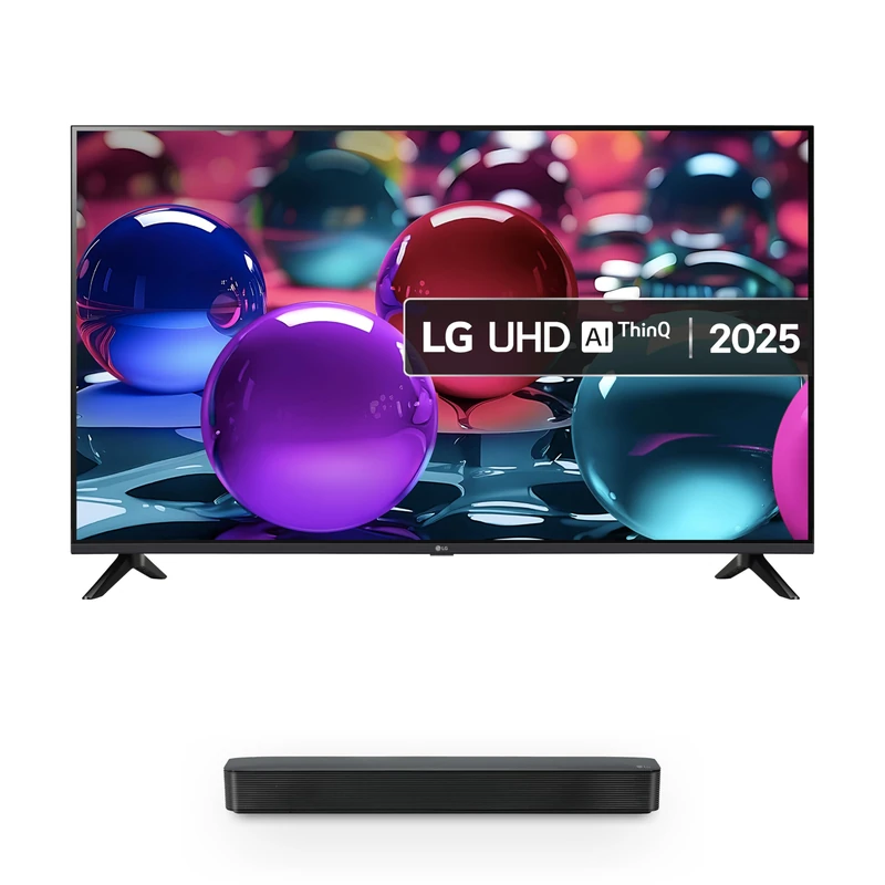 LG 43UA73006LA (2025) 43-Inch Ultra HD 4K HDR Smart TV bundle with SQM1 Bluetooth All-In-One Soundbar 2.0 Channel