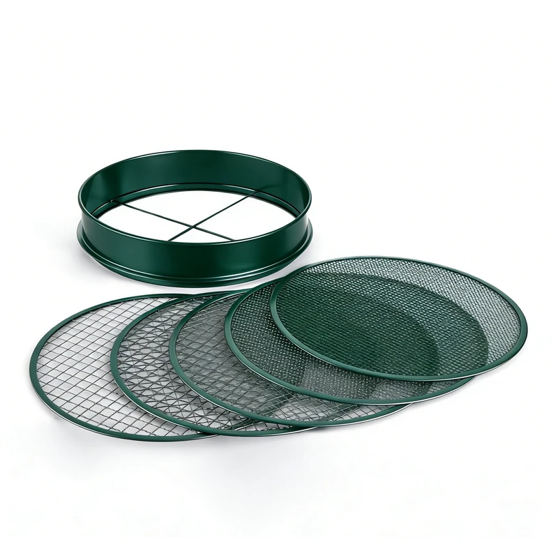 Relaxdays 5-in-1 Garden Sieve Ø30 cm - Round with Interchangeable Inserts, Stainless Steel for Soil/Gravel/Sand, Green
