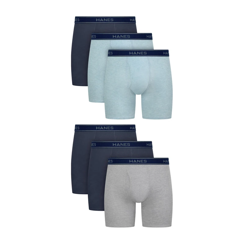 Hanes mens Underwear Boxer Briefs Pack, Cool & Breathable Cotton Moisture-wicking Underwear for Men, No Ride Up, Grey/Navy/Blue – 6 Pack, S