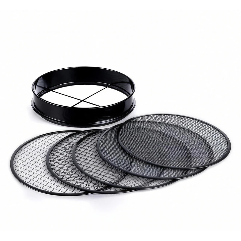 Relaxdays 5-in-1 Round Garden Sieve, Replaceable Inserts, Ø30 cm, Soil, Gravel & Sand, Stainless Steel, Black