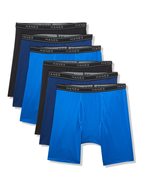 Hanes Men's Underwear Boxer Brief Pack, Performance Stretch Underwear, Moisture-wicking Boxer Briefs for Men, 6-pack, Black, Blue, Navy, L