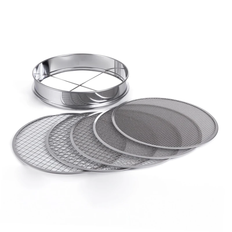 Relaxdays Garden Sieve 5-in-1, Round with Interchangeable Inserts, Ø30 cm, Soil, Gravel & Sand, Stainless Steel, Silver