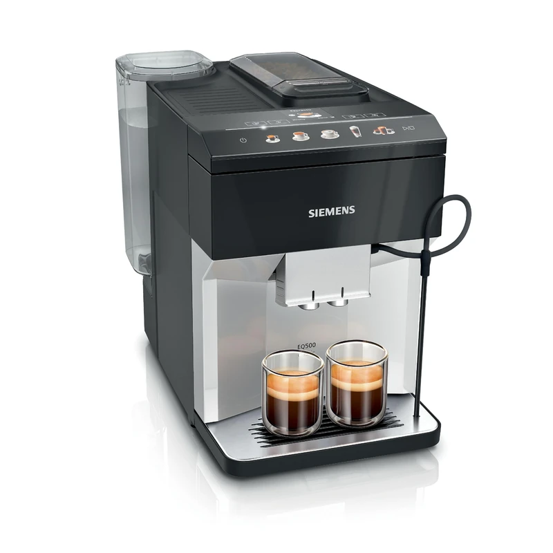 SIEMENS EQ500 Fully Automatic Bean to Cup Coffee Machine with coffeeSelect Display, oneTouch DoubleCup, 9 Coffee Beverages, autoMilk Clean, TP515GB1, Silver/Piano Black
