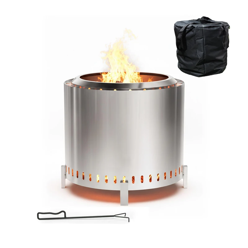 Relaxdays smokeless fire bowl, stainless steel, HxD 45 x 49 cm, stand & ash tray, silver - Image 1