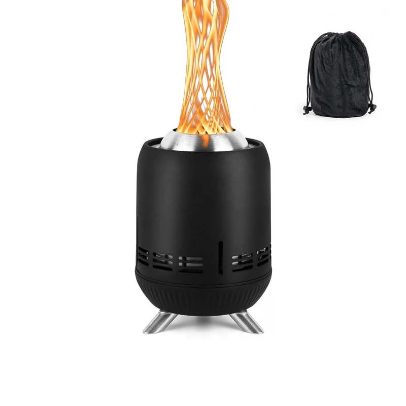 Relaxdays Smokeless Tabletop Fireplace, Stainless Steel, 23.5 x 16.5 x 16.5 cm, Black, Carrying Bag for Camping