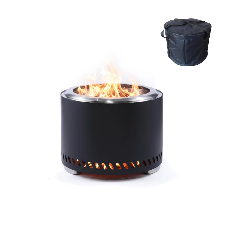 Relaxdays Smokeless Fire Bowl, Stainless Steel with Ash Tray & Bag, 35 x 49.5 cm, Black