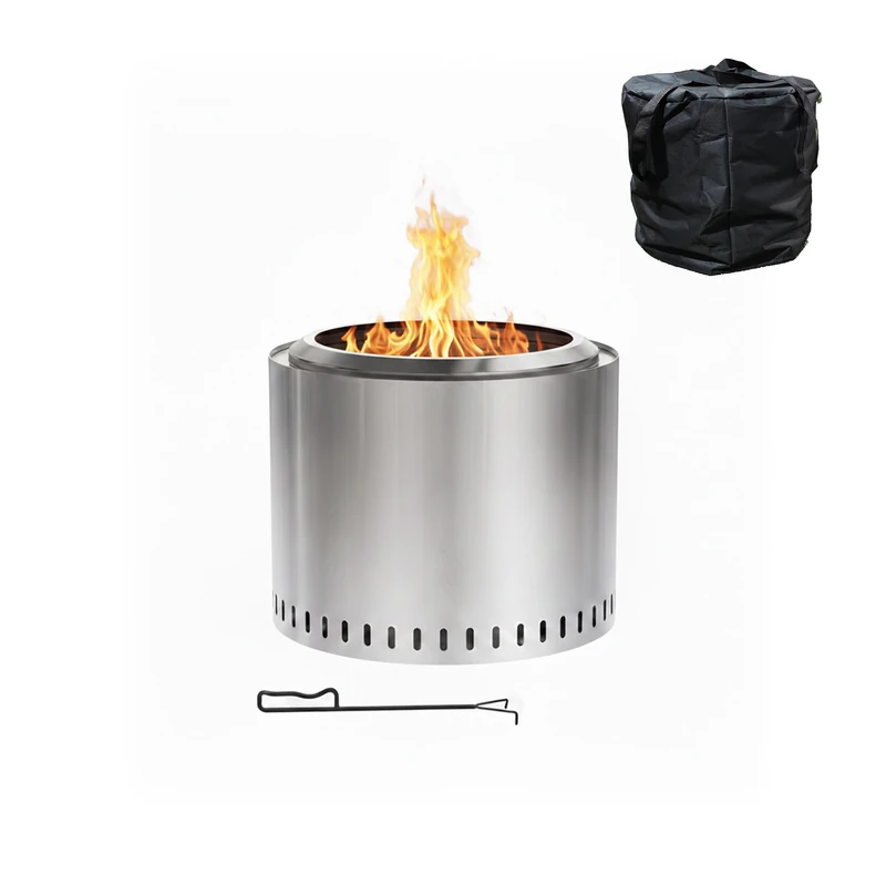 Relaxdays smokeless fire pit, stainless steel, HxD 40.5 x 49 cm, base & ash tray, silver - Image 1