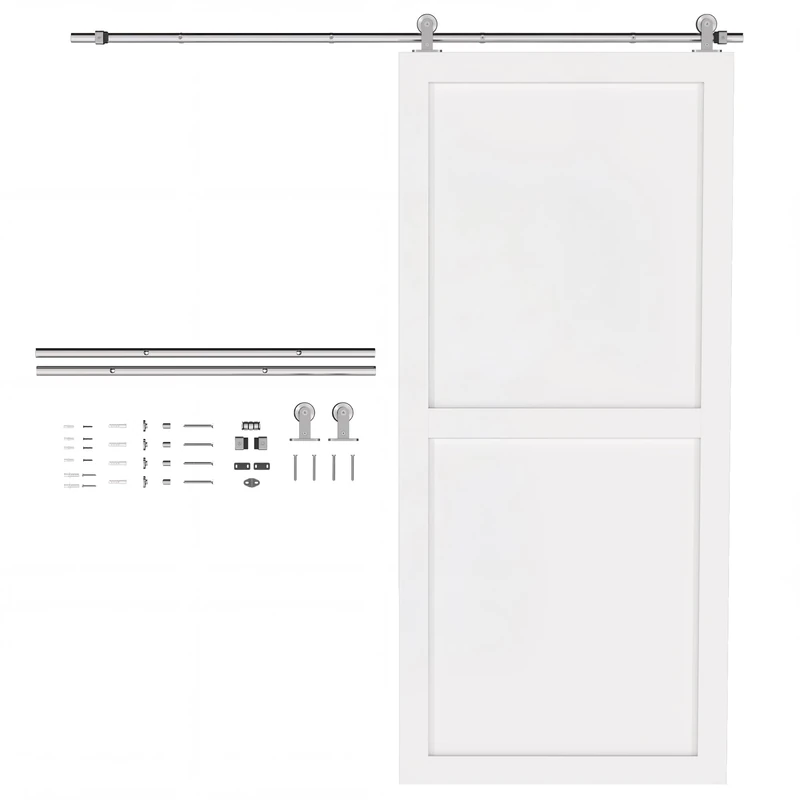 HOMCOM 6FT/180cm Sliding Barn Door Hardware Track Kit, 80kg Heavy Duty Stainless Steel Sliding Door Rail with T Shape Hanger for Single Wooden Door, Fit Over 30mm Thickness, Silver Tone
